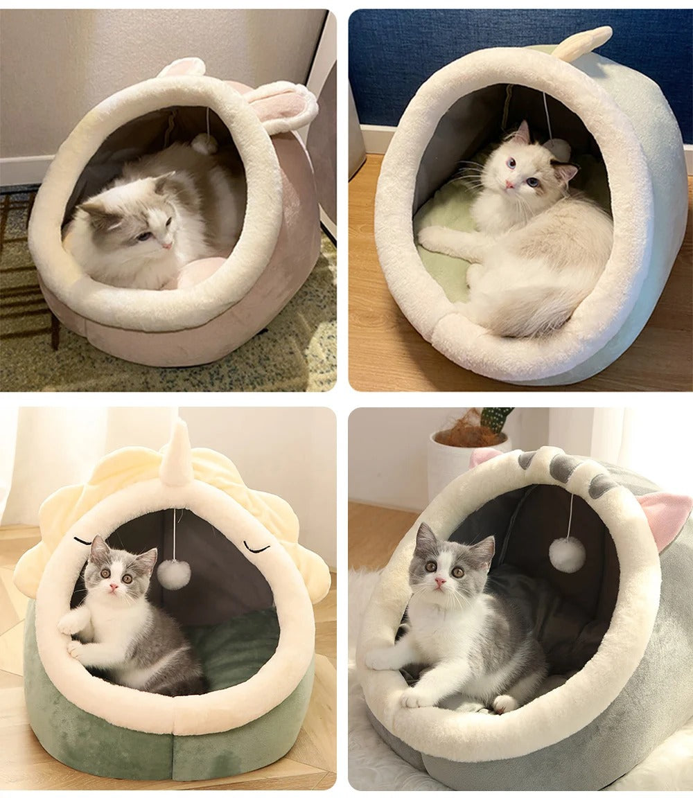 PawsyMeowy™ Cozy Cartoon Cat Bed